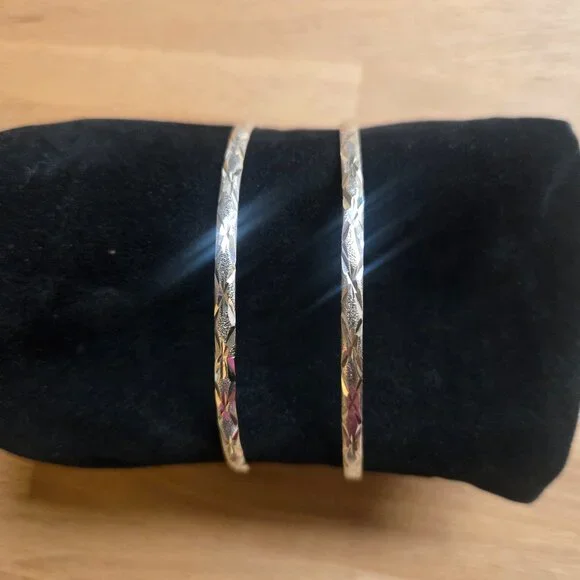 Sterling Silver 925 Bangle Braclets (2 pc. Set) - Picture 1 of 16